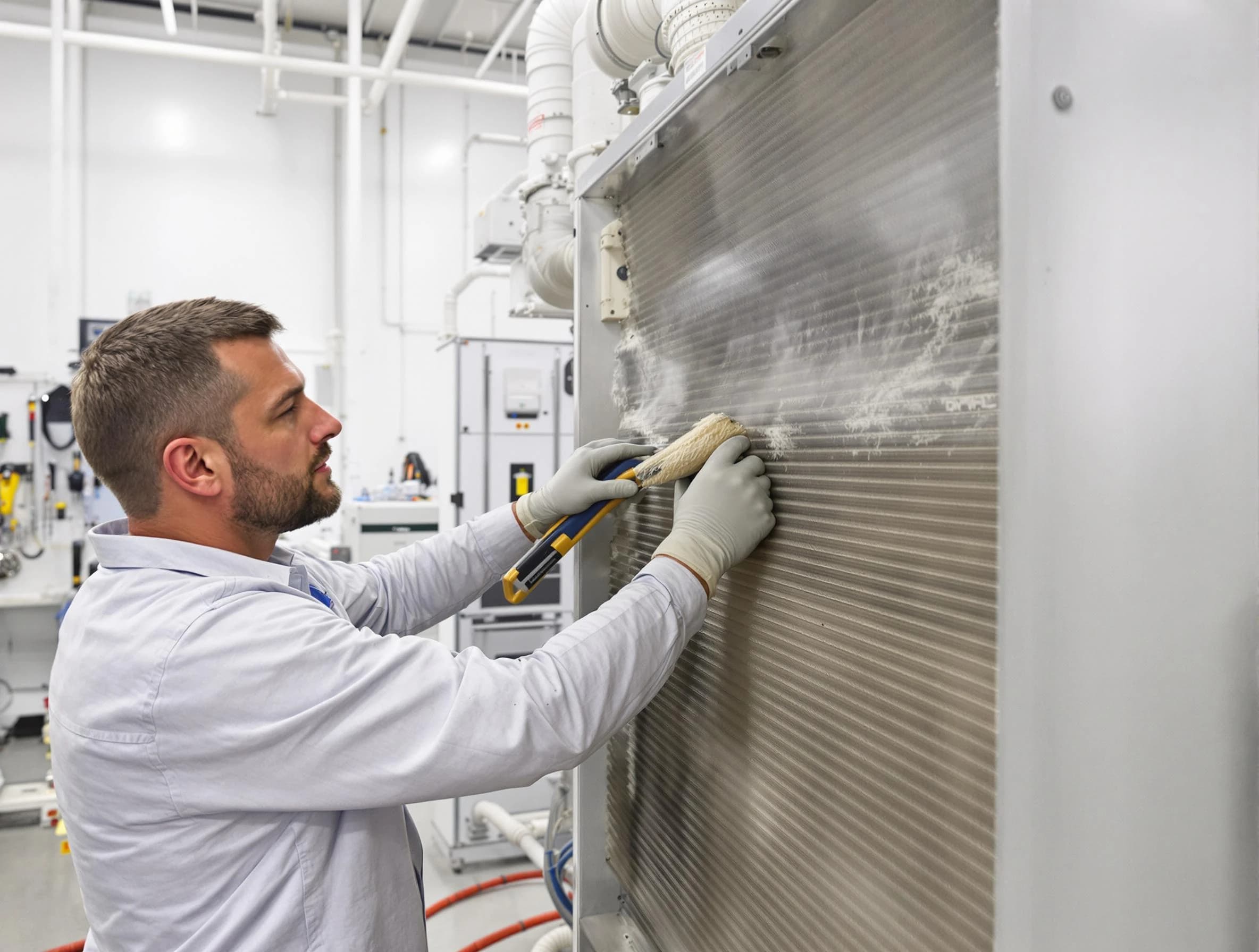 Hemet Air Duct Cleaning technician performing precision commercial coil cleaning at a Hemet business