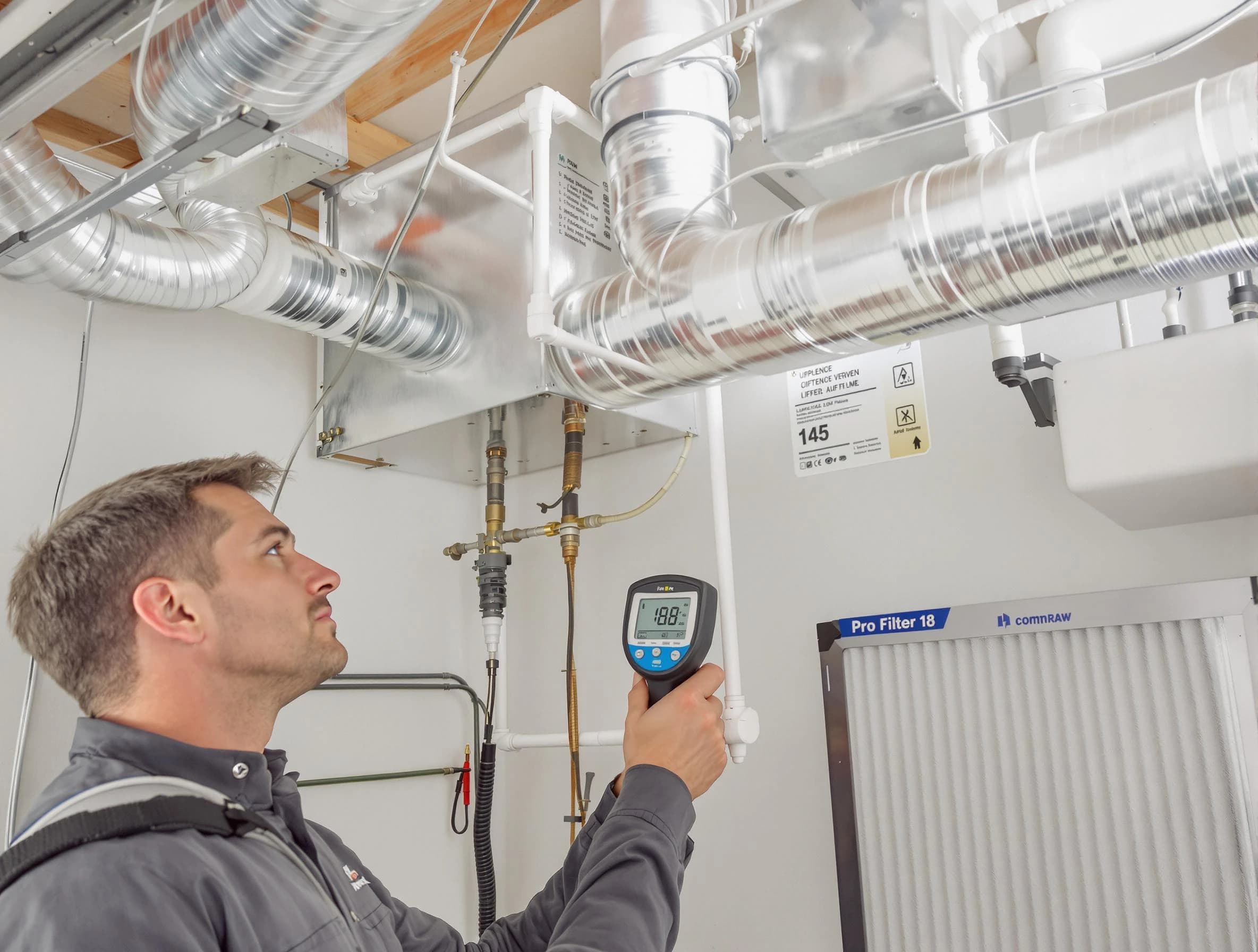 Hemet Air Duct Cleaning expert conducting detailed filter system inspection using diagnostic tools in Hemet