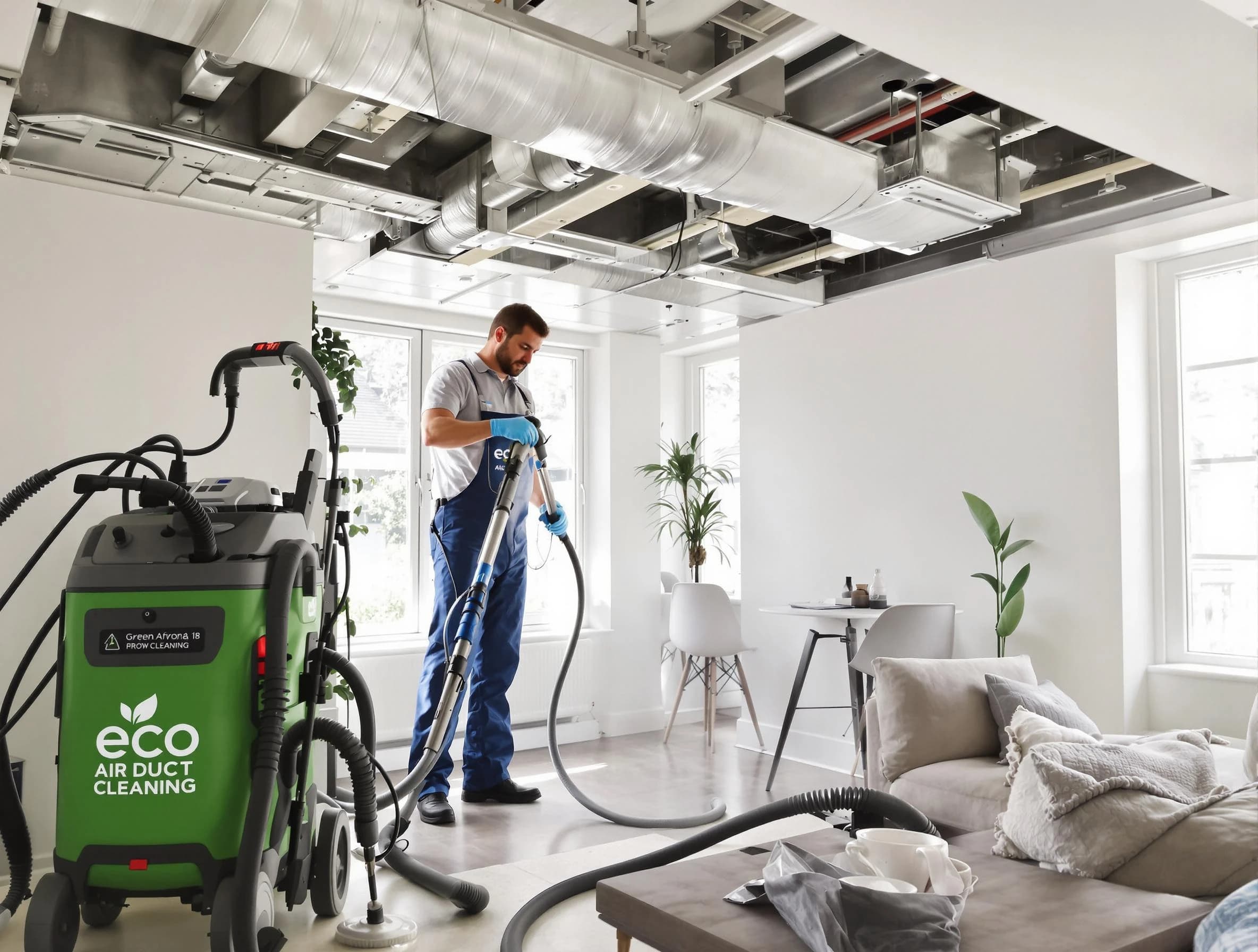 Hemet Air Duct Cleaning technician performing eco-friendly duct cleaning using sustainable methods in Hemet