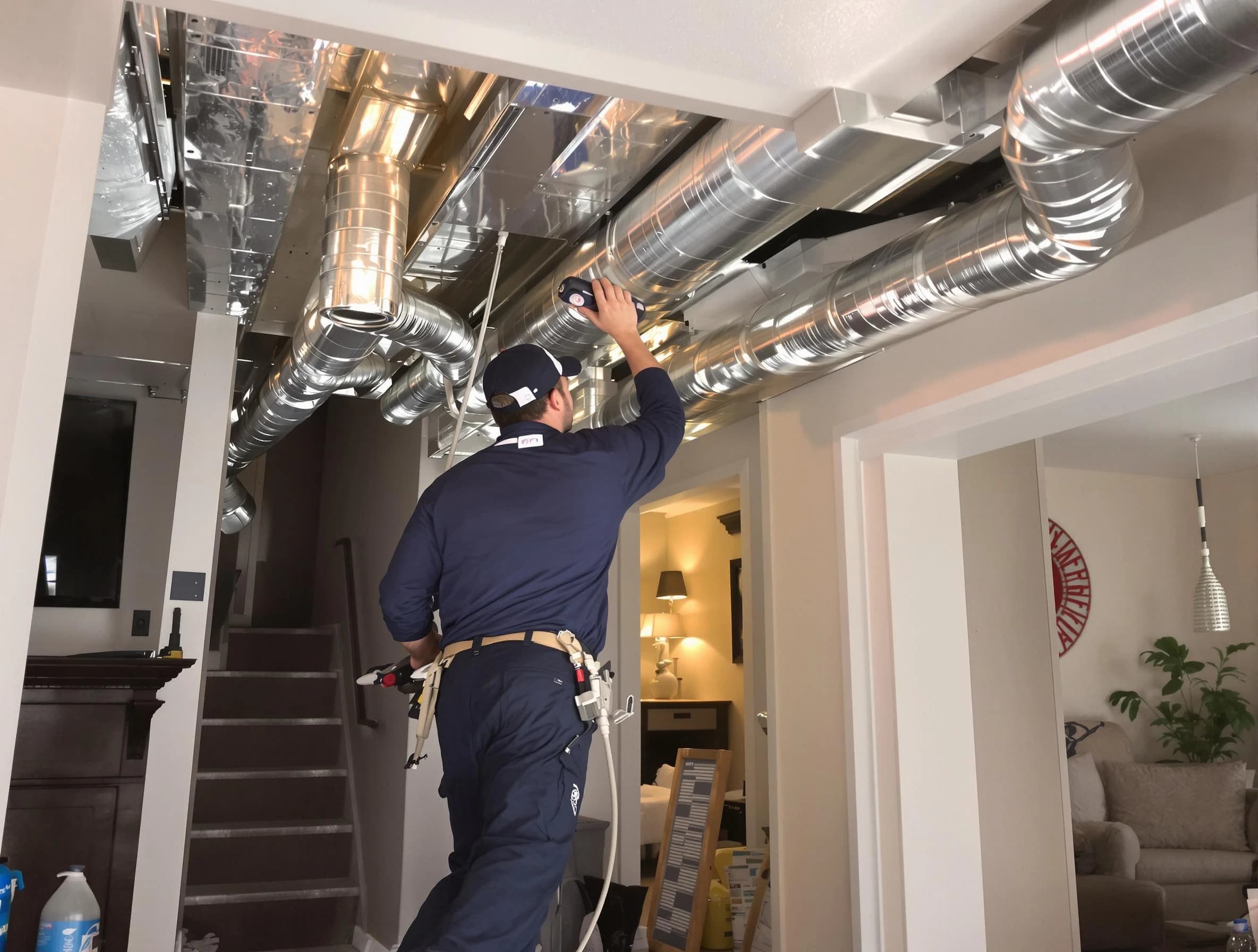 Hemet Air Duct Cleaning expert performing specialized duct cleaning in a mobile home in Hemet