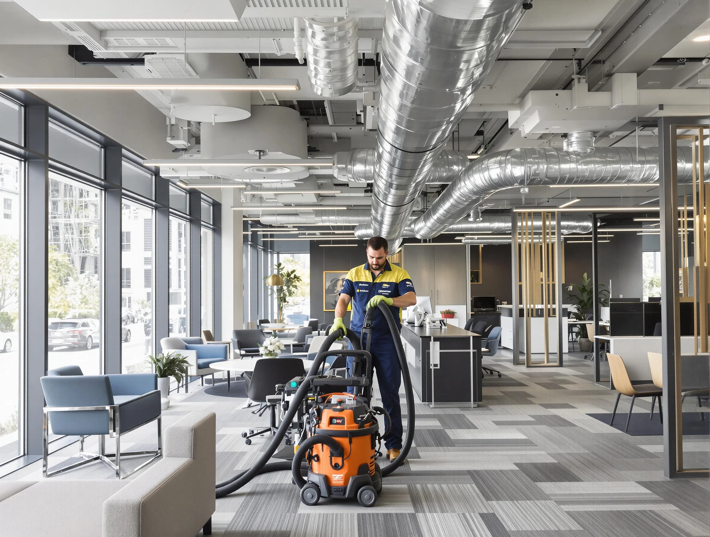 Hemet Air Duct Cleaning team performing thorough commercial duct cleaning at a Hemet business center